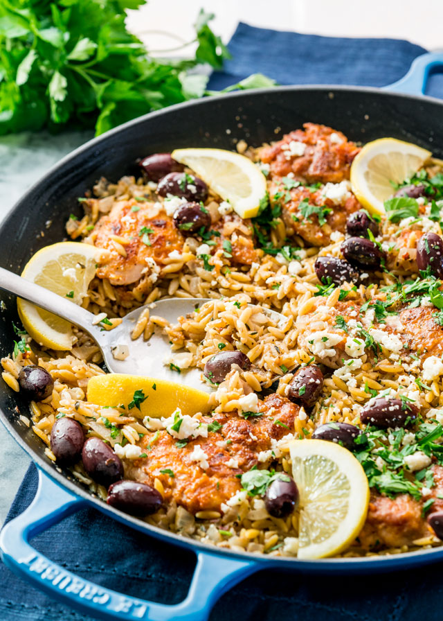 Picture of Greek Chicken Orzo cooking in pan