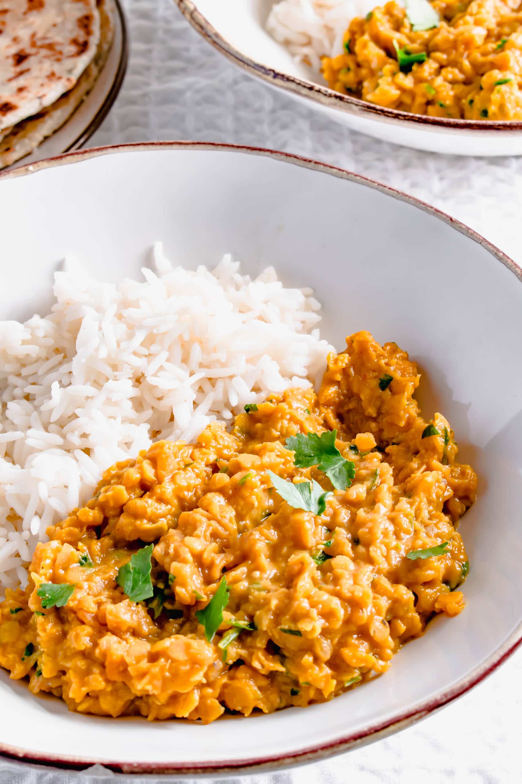 Red Lentil Curry served with rice